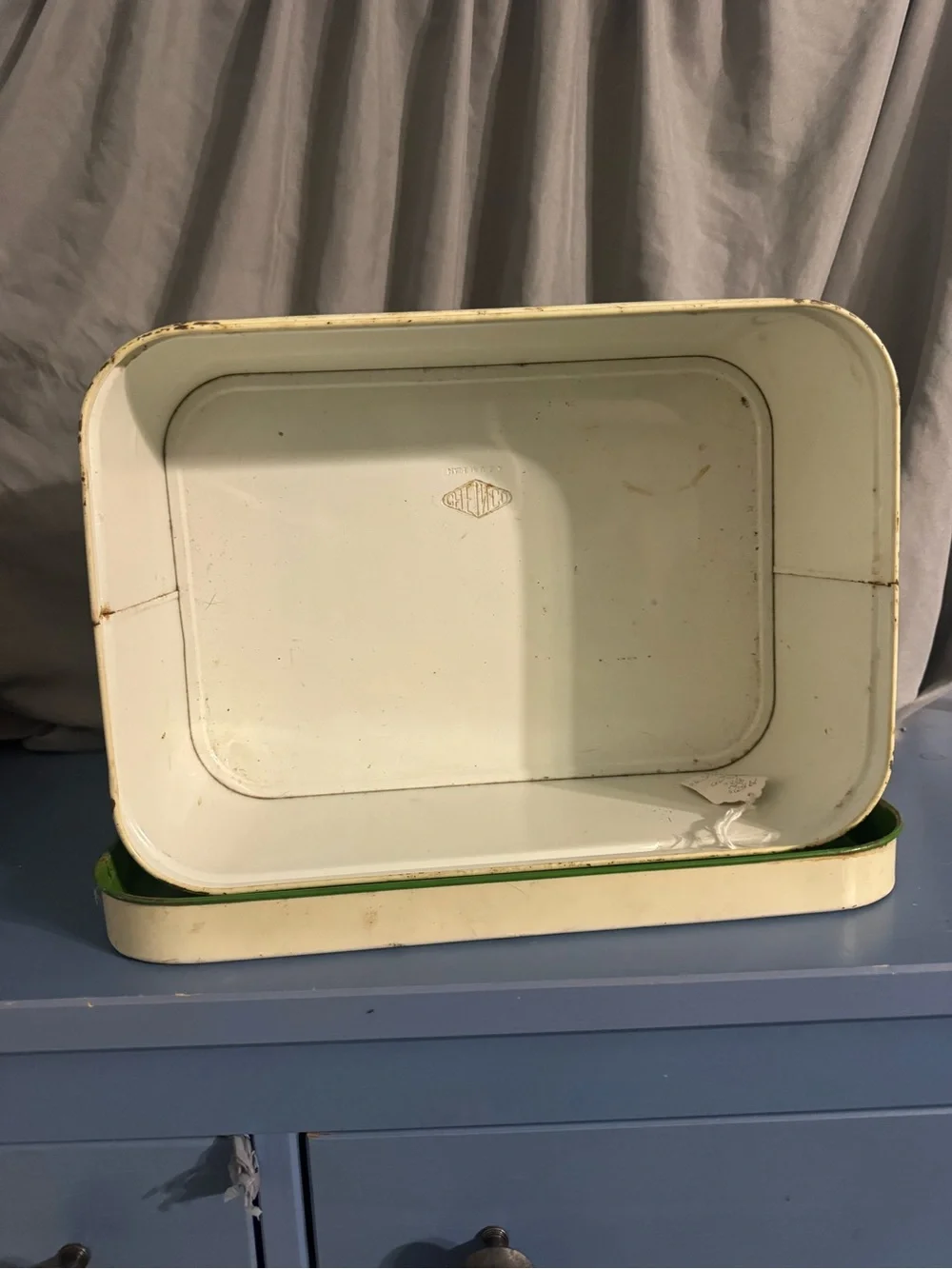 Cheinco 1950's Vintage Metal Tin Breadbox With Fruit Design Kitchen Ware